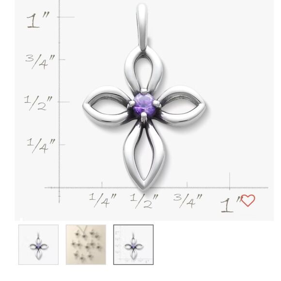 James Avery Remembrance Cross Amethyst Silver and Purple Pendant - Picture 3 of 9